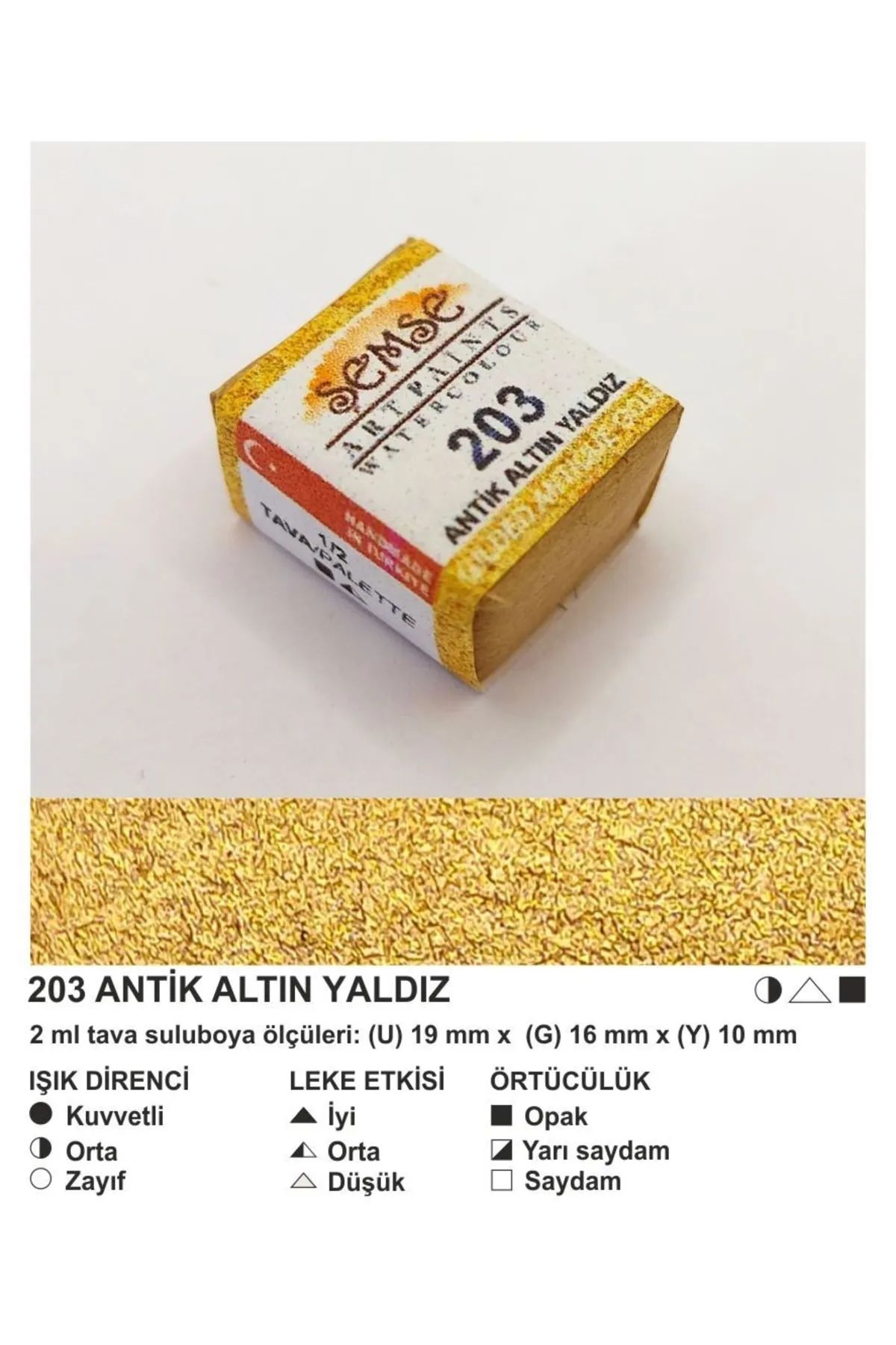 ŞemseArt No: 203 Antik Altın Yaldız Yarım Tava Sulu Boya