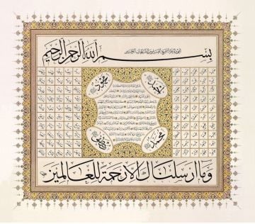 Baskı Eser Fatih Özkafa Hilye-i Saadet ve Esma-i Nebi 64x73 cm Tıpkı Basım