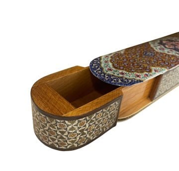 AHŞAP KALEMLİK SEDEF KAKMA Sürgülü Bordo-Beyaz Desenli