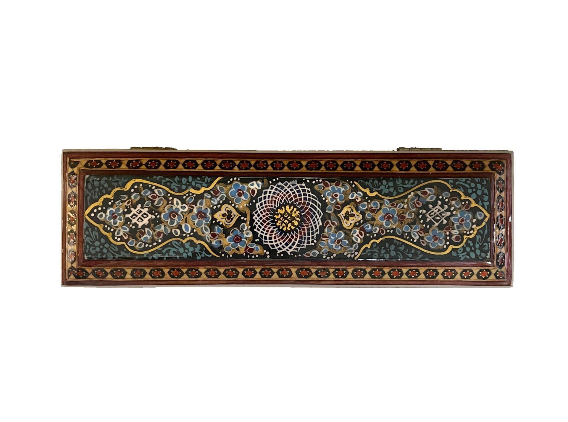 AHŞAP KALEMLİK SEDEF KAKMA Sarmal Mavi Desenli- 20 CM