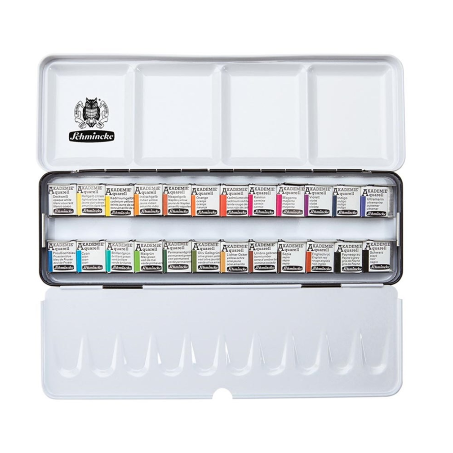Schmincke Akademie Aquarell Metal Kutu Sulu Boya Seti 24 x Yarım Tablet 75424