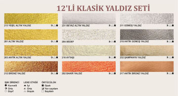 ŞemseArt TBS13 - 12'li Klasik Yaldız Yarım Tava El Yapımı Sulu Boya Seti (201,202,203,204,211,212,213,216,217,218,231,232)