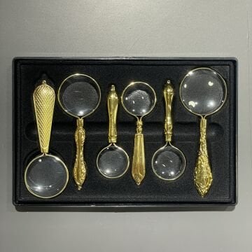 Vera Sanat Altın Renkli İşlemeli Saplı 6'Lı El Büyüteci Seti