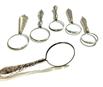 Vera Sanat Gümüş Renkli İşlemeli Saplı 6'Lı El Büyüteci Seti (32-40-45 mm)