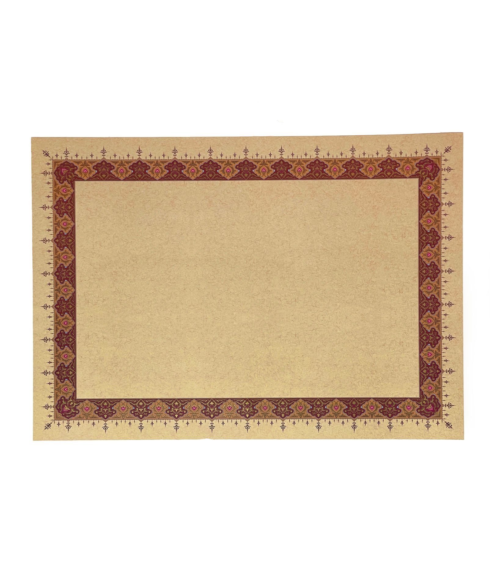 Tezhipli İçi Boş -19- Mat Kuşe Meşk Kağıdı Mohamad Badawi Alktifani 48x68 Cm Tıpkı Basım (BORDO - GOLD YALDIZ)