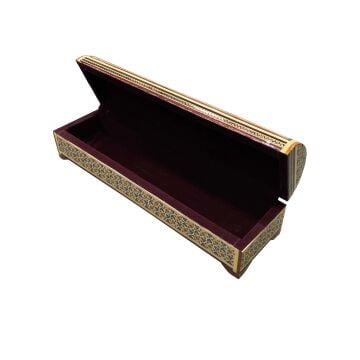 İran Ahşap Kalemlik Sedef Kakma Sandık Tipi - Sarmal Desenli Lacivert - 30 cm