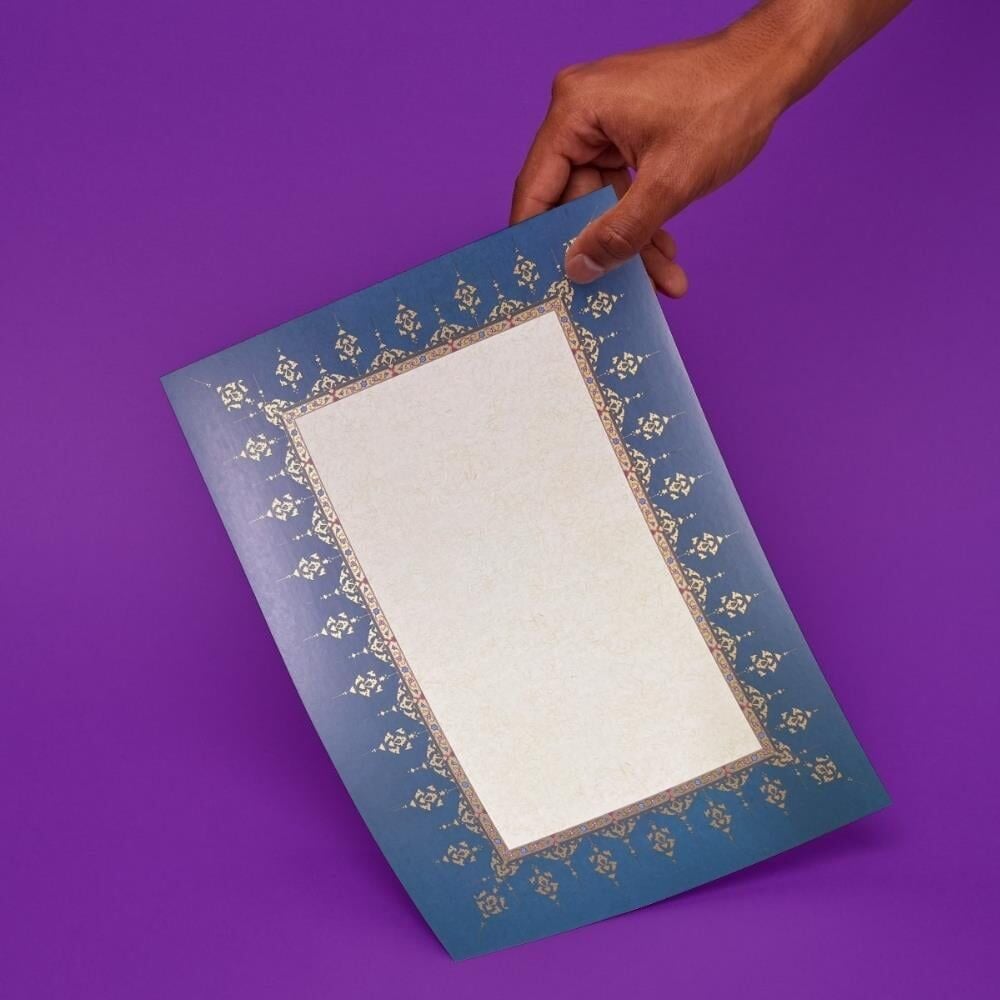 Tezhipli İçi Boş -46- Mat Kuşe Meşk Kağıdı Mohamad Badawi Alktifani A4 Tıpkı Basım (Mavi - Gold Yaldız - Kırmızı)