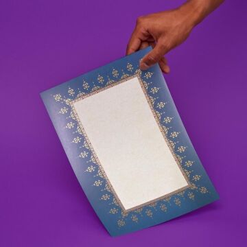 Tezhipli İçi Boş -46- Mat Kuşe Meşk Kağıdı Mohamad Badawi Alktifani A4 Tıpkı Basım (Mavi - Gold Yaldız - Kırmızı)