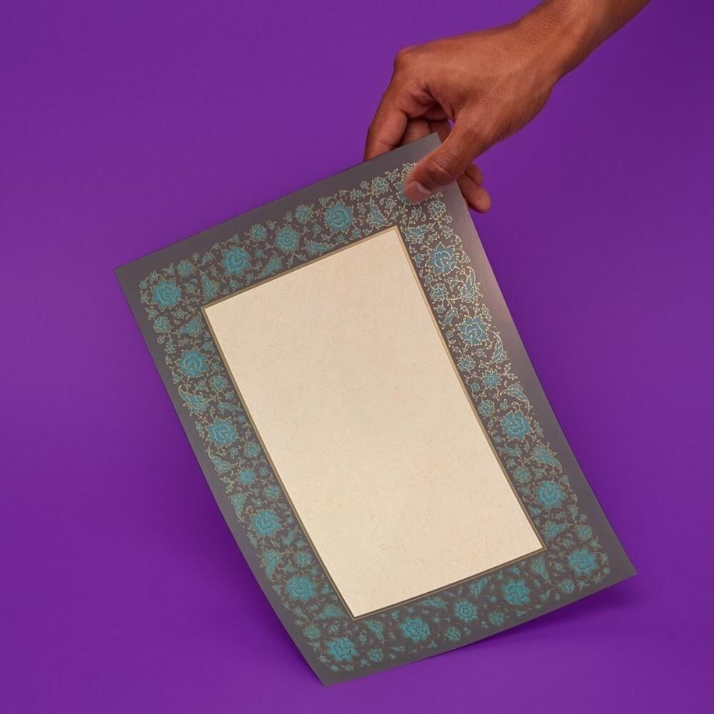 Tezhipli İçi Boş -48- Mat Kuşe Meşk Kağıdı Mohamad Badawi Alktifani A4 Tıpkı Basım (Lacivert - Turkuaz - Gold Yaldız)