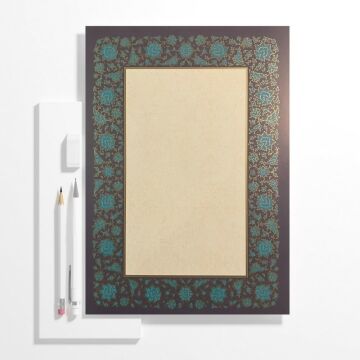 Tezhipli İçi Boş -48- Mat Kuşe Meşk Kağıdı Mohamad Badawi Alktifani A4 Tıpkı Basım (Lacivert - Turkuaz - Gold Yaldız)