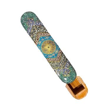 AHŞAP KALEMLİK SEDEF KAKMA Sürgülü Turkuaz Sarmal Desenli