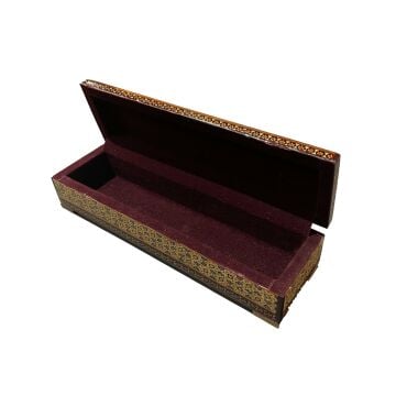 AHŞAP KALEMLİK SEDEF KAKMA Tavus Kuşlu Mavi - Kırmızı Desenli 25 CM