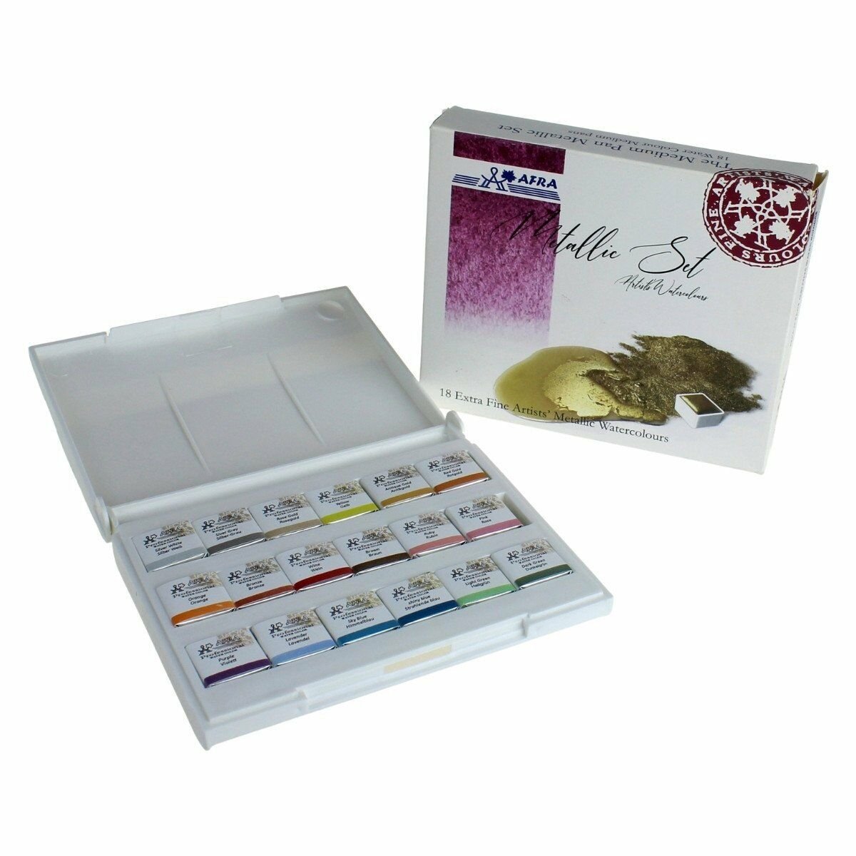 Afra Artists Water Colours Sulu Boya Yaldız Seti Medium Pan / Orta Boy Tablet 18'Li