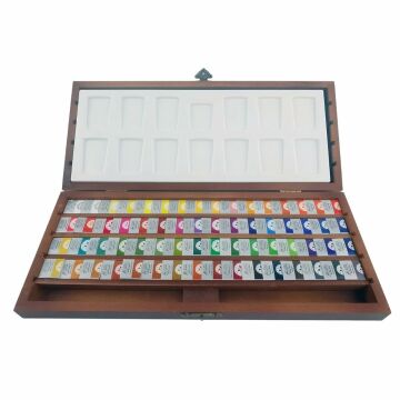 Afra Professional Water Colours Sulu Boya Seti Whole Pan / Büyük Boy Tablet 48'Li Ahşap Kutu