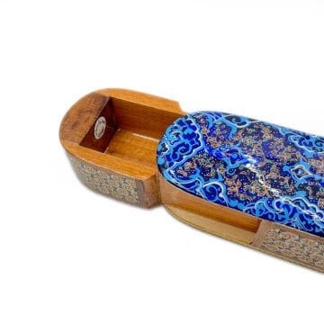 AHŞAP KALEMLİK SEDEF KAKMA Sürgülü Mavi Sarmal Desenli